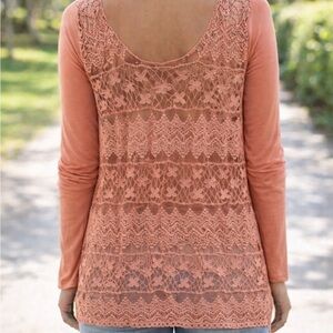 Free People Light Weight Coral‎ Long Sleeve Modal  Lace Back Size Large